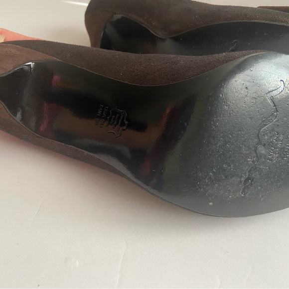 Nina NY women’s heels Size 9 Brown metallic fabric Bow/Gold w brown gems - Picture 9 of 11
